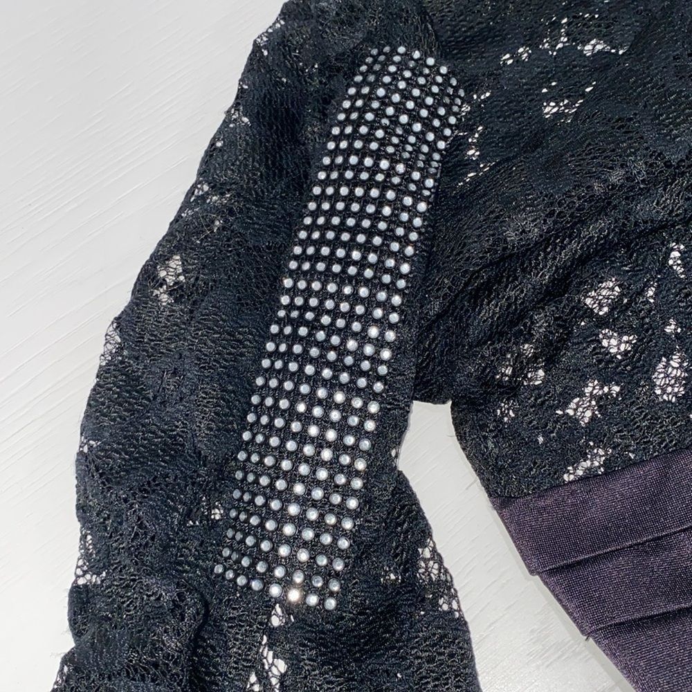 Sentimental NY By Sam Hourani Black Lace Dress With Rhinestone Tuxedo Belt Sz M - Picture 11 of 13